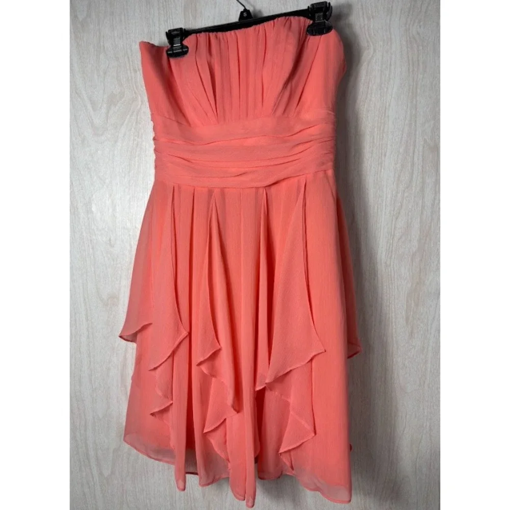 David's Bridal F15555 Dress Womens 6 Peach Strapless Chiffon Bridesmaid Formal - Picture 4 of 8